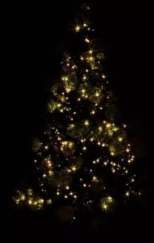 Dlhá reťaz na osvetlenie vianočného stromčeka v záhrade